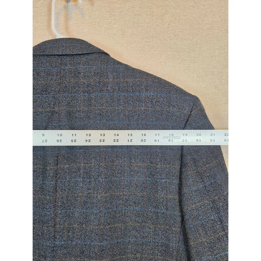 Stafford Harris Tweed Blazer 42R Blue Gray Herringbone Duck Lining Vintage USA